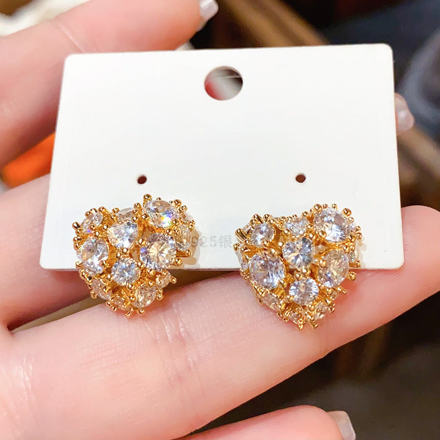 Light Luxury Heart-shaped Zircon Round Triangle Water Drop Ear Studs Personalized Minority