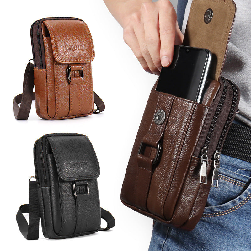 Leather Men's Mobile Phone Bag Multifunctional Waist Bag